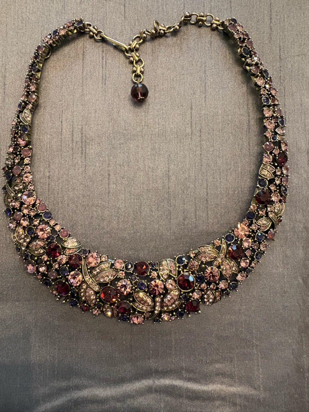 Heidi Daus Vintage Pink, Purple & Gold Crystal Collar Necklace
